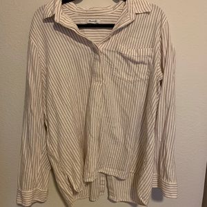 Madewell maroon and white button back blouse